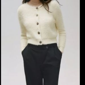 ZARA FAUX FUR CARDIGAN WITH RHINESTONE BUTTONSNW